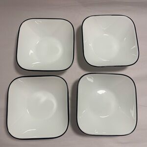 Corelle White Square Bowls with Black Rim - Set of 4